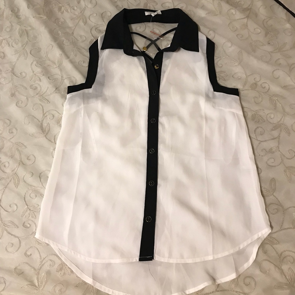 Wet Seal White Sheer Sleeveless Button Up NEW